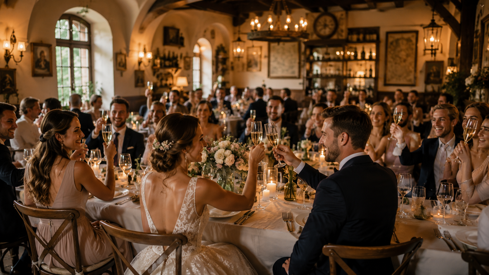 Wedding reception in an elegant restaurant interior in Mělník